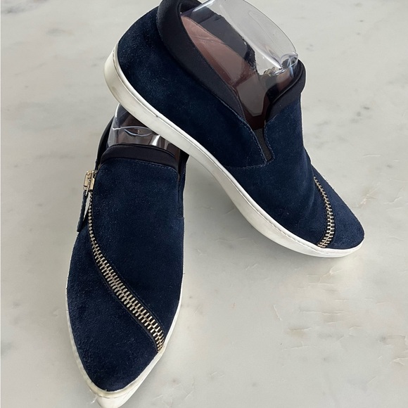 Furla Spy Zip Up Suede Pointed Toe Sneakers Navy Blue Size 38.5 / 8 - Picture 2 of 8